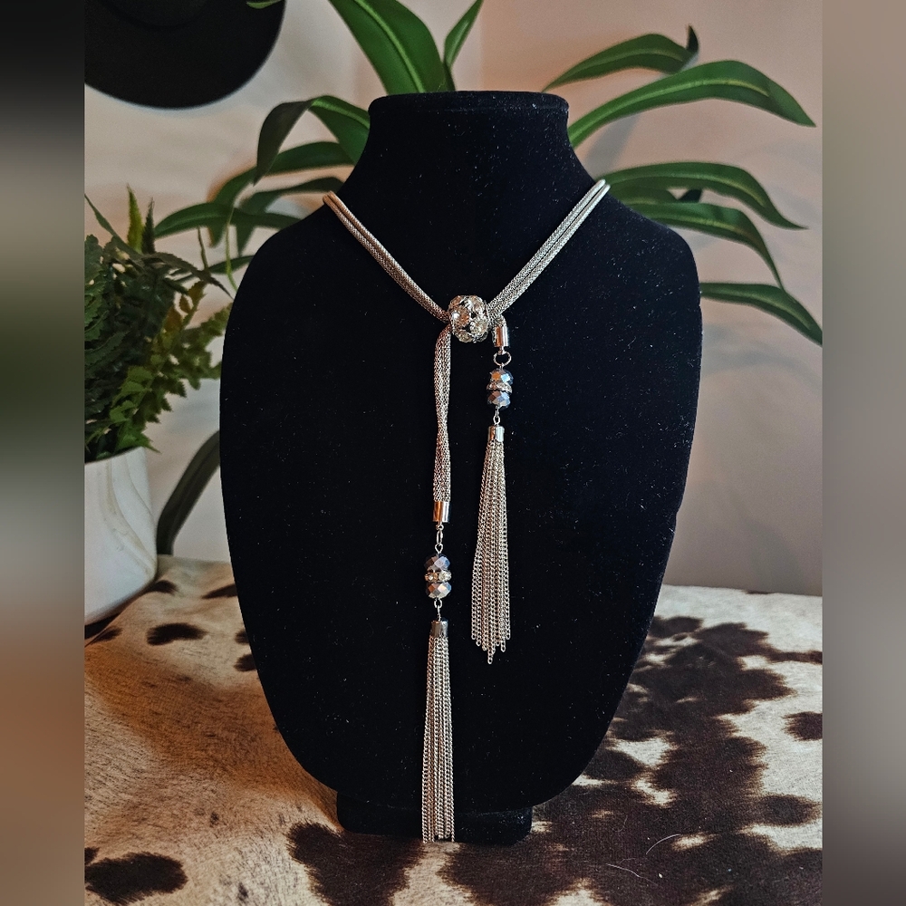 Chic Silver Tassel Necklace